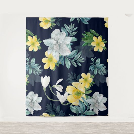 Geel en grijs bloemmotief wandkleed (Voorkant)