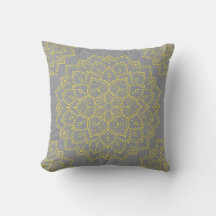 Geel en grijs Boho Mandala Pillow