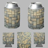 Geel en grijs brick-patroon met Initialen Blikjeskoeler