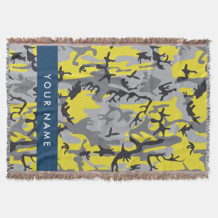 Geel en Grijs Camouflage Je naam Personaliseer Deken