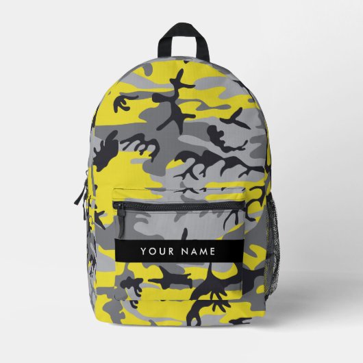 Geel en grijs Camouflage Jouw naam Personaliseren Bedrukte Rugzak (Voorkant)