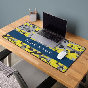 Geel en grijs Camouflage Jouw naam Personaliseren Bureaumat