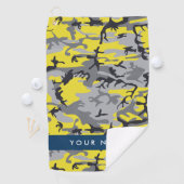 Geel en grijs Camouflage Jouw naam Personaliseren Golfhanddoek (Insitu)