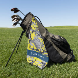 Geel en grijs Camouflage Jouw naam Personaliseren Golfhanddoek