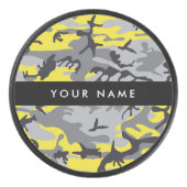 Geel en grijs Camouflage Jouw naam Personaliseren Hockey Puck (Voorkant)
