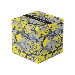 Geel en grijs Camouflage Jouw naam Personaliseren Kubus