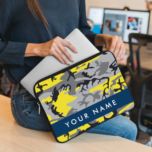 Geel en grijs Camouflage Jouw naam Personaliseren Laptop Sleeve