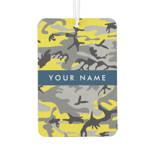 Geel en grijs Camouflage Jouw naam Personaliseren Luchtverfrisser (Achterkant)