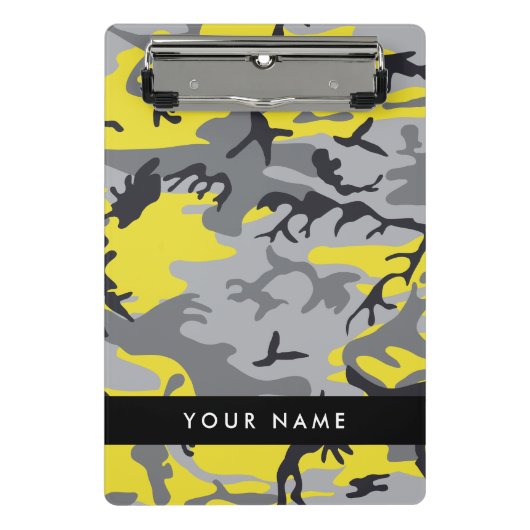 Geel en grijs Camouflage Jouw naam Personaliseren Mini Klembord (Voorkant)