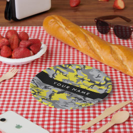 Geel en grijs Camouflage Jouw naam Personaliseren Papieren Bordje