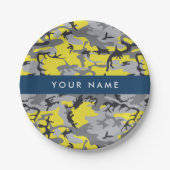 Geel en grijs Camouflage Jouw naam Personaliseren Papieren Bordje (Voorkant)