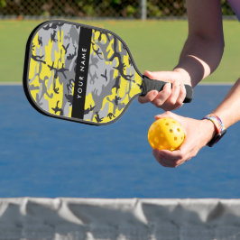 Geel en grijs Camouflage Jouw naam Personaliseren Pickleball Paddle