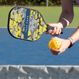 Geel en grijs Camouflage Jouw naam Personaliseren Pickleball Paddle