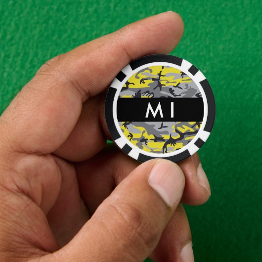 Geel en grijs Camouflage Jouw naam Personaliseren Poker Chips (Hand)