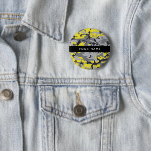 Geel en grijs Camouflage Jouw naam Personaliseren Ronde Button 5,7 Cm