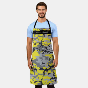 Geel en grijs Camouflage Jouw naam Personaliseren Schort