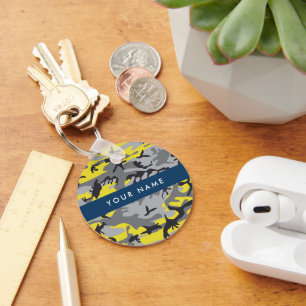 Geel en grijs Camouflage Jouw naam Personaliseren Sleutelhanger