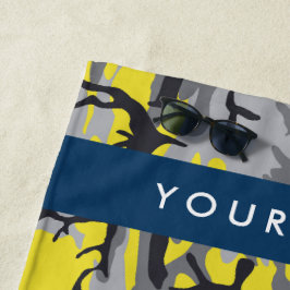 Geel en grijs Camouflage Jouw naam Personaliseren Strandlaken