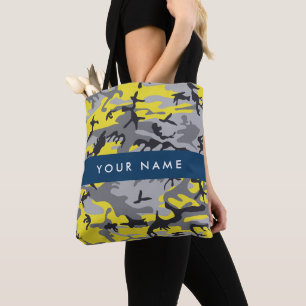 Geel en grijs Camouflage Jouw naam Personaliseren Tote Bag