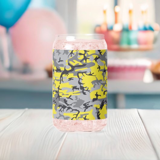Geel en Grijs Camouflage, Militair, Leger Blikvorm Glas (Insitu (Baby Shower))