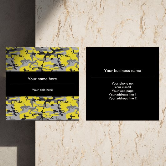 Geel en Grijs Camouflage, Militair, Leger Vierkante Visitekaartje