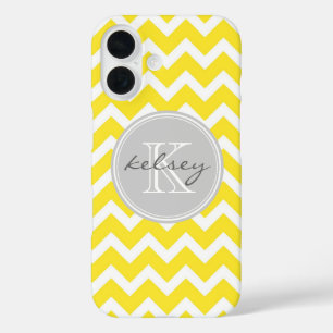 Geel en grijs Chevron Aangepast monogram iPhone 16 Hoesje