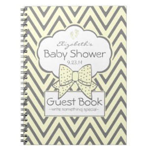Geel en grijs Chevron Baby shower Guest Book Notitieboek