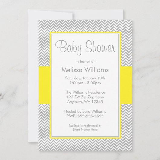 Geel en grijs Chevron Baby Shower Invitaties Kaart (Voorkant)