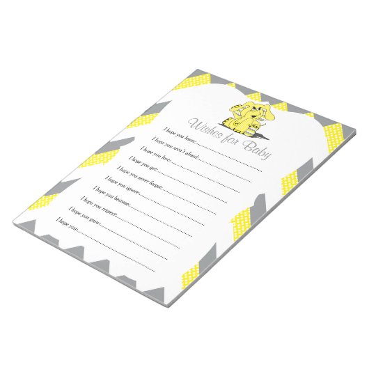 Geel en grijs Chevron Elephant-Baby Notitieblok (Schuin)