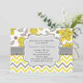 Geel en grijs Chevron Floral Modern Birthday Party Kaart (Staand voorkant)