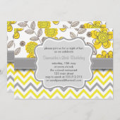 Geel en grijs Chevron Floral Modern Birthday Party Kaart (Voorkant / Achterkant)