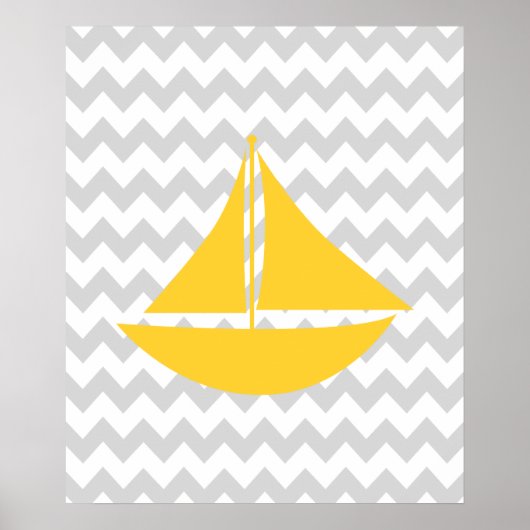 Geel en grijs Chevron Nautical Ship Poster (Voorkant)
