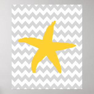 Geel en grijs Chevron Nautical Zee Star Poster