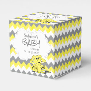 Geel en grijs chevron olifant baby shower bedankdoosjes
