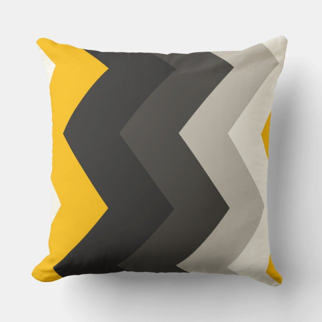 Geel en grijs chevron patroon kussen (Voorkant)