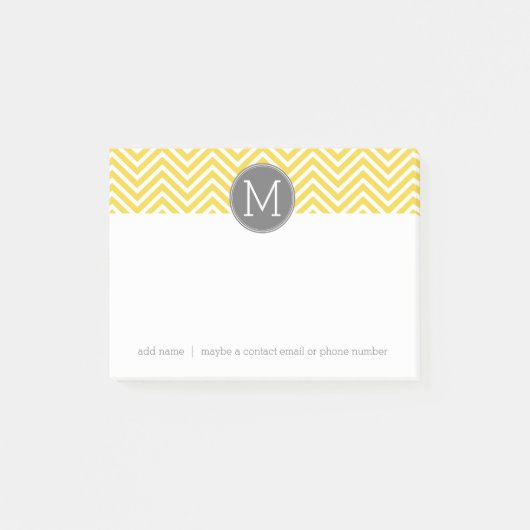 Geel en grijs Chevron Patroon met monogram Post-it® Notes (Voorkant)