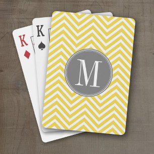 Geel en grijs chevron patroon op maat monogram speelkaarten
