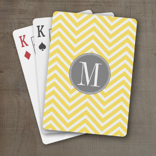 Geel en grijs chevron patroon op maat monogram speelkaarten