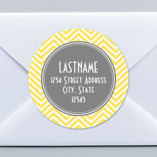 Geel en grijs Chevron Pattern Aangepast monogram Ronde Sticker