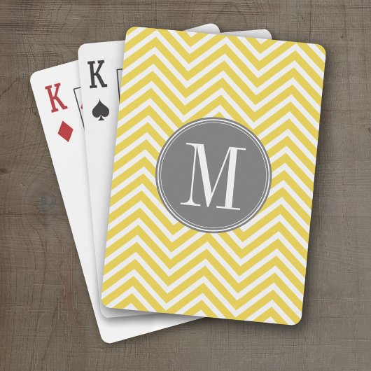 Geel en grijs Chevron Pattern Aangepast monogram Speelkaarten