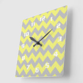 Geel en grijs Chevron Pattern Vierkante Klok (Hoek)