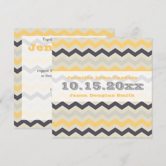 Geel en grijs Chevron Stripe Wedding Invitations Kaart (Voorkant / Achterkant)