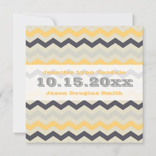 Geel en grijs Chevron Stripe Wedding Invitations Kaart (Voorkant)