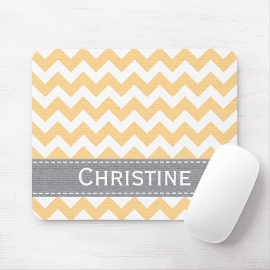 Geel en grijs Chevron Striped Mousepad Muismat (Met muis)