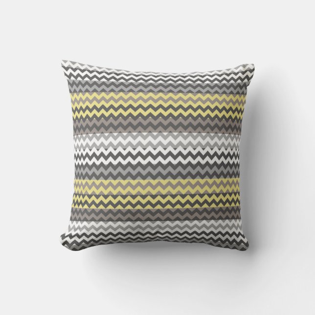 Geel en grijs Chevron Zigzag Stripe Patroon Kussen (Voorkant)