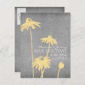 Geel en Grijs Chic Flower Wedding Save the Date Aankondigingskaart (Voorkant / Achterkant)