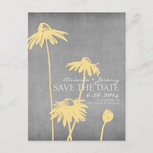 Geel en Grijs Chic Flower Wedding Save the Date Aankondigingskaart (Voorkant)