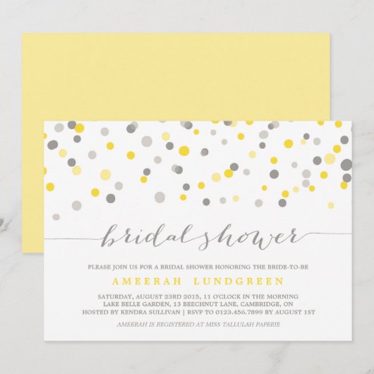 Geel en grijs Confetti Stip Vrijgezellenfeest uitn Kaart (Voorkant / Achterkant)