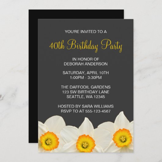 Geel en grijs Daffodil Flowers Birthday Party Kaart (Voorkant / Achterkant)