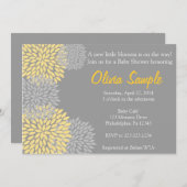 Geel en Grijs Dahlia Baby shower Uitnodiging (Voorkant / Achterkant)